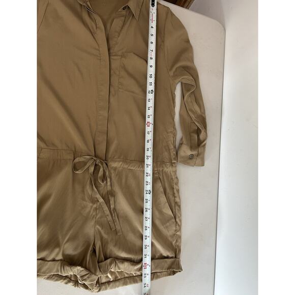 Theory Womens Silk Long Sleeves Button Down Mironda Bandit Romper Brown Size 4 - Picture 8 of 10
